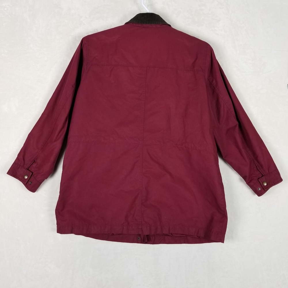 Lands' End Barn Jacket Women 1X Burgundy Plaid Lined Corduroy Trim Utility - Picture 2 of 10